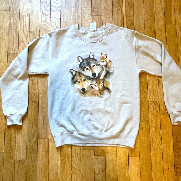 Fantastic Wolf Print Neutral Crewneck Sweatshirt W’s S - Picture 1 of 7